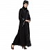 Front open abaya with hand work- Black-Silver